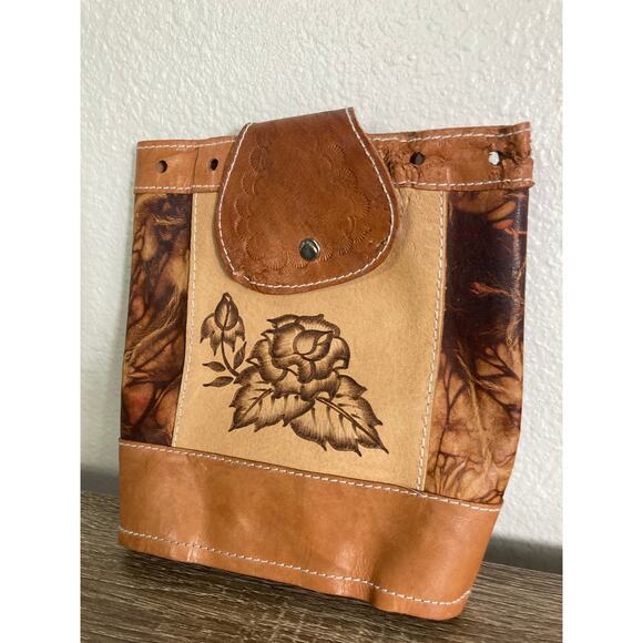 Vintage Boho Hand Tooled Leather Backpack Brown Floral Mexican Artisan Bag - Picture 3 of 13